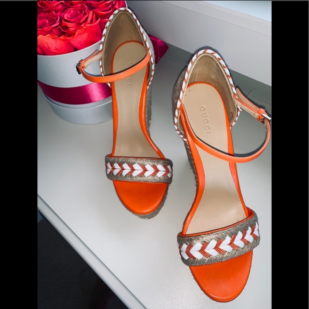 Gucci Orange and Tan Wedges